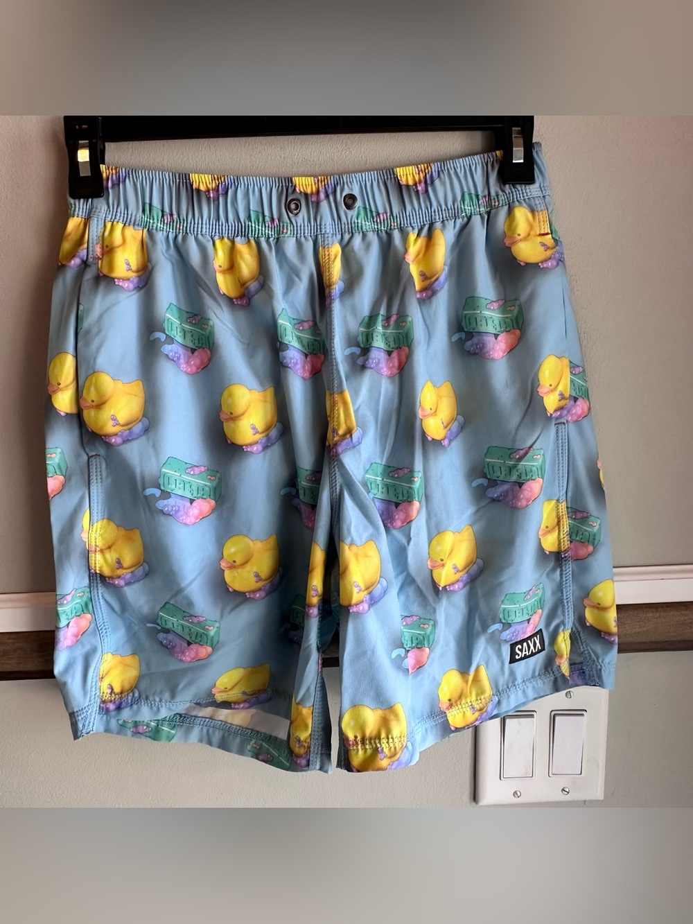 SAXX Lined Blue Swim Shorts Duck Print